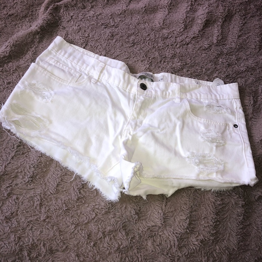 White Abercrombie Ripped Jean Shorts